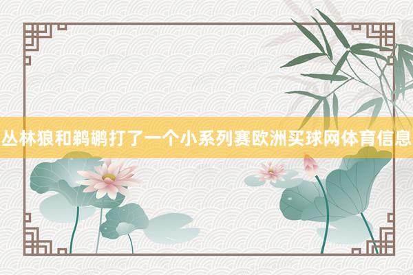 丛林狼和鹈鹕打了一个小系列赛欧洲买球网体育信息