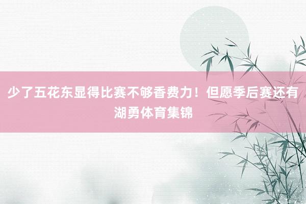 少了五花东显得比赛不够香费力！但愿季后赛还有湖勇体育集锦