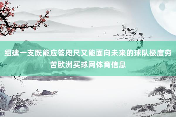 组建一支既能应答咫尺又能面向未来的球队极度穷苦欧洲买球网体育信息